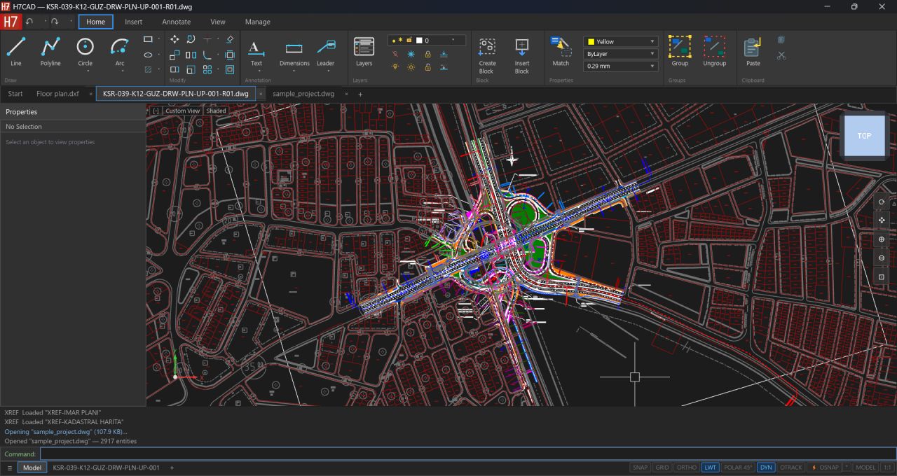 Open CAD Studio — DWG van stedelijk weg- en infrastructuur-ontwerp met meerdere XREFs