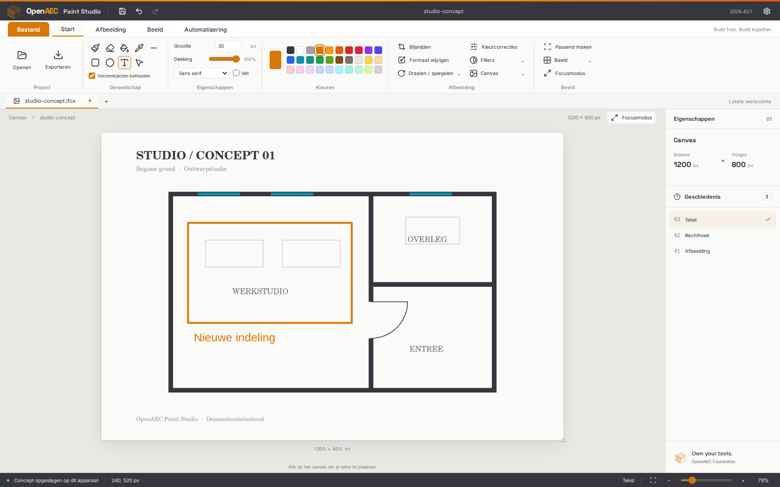 Open Paint Studio: beeldbewerker met een geannoteerde plattegrond