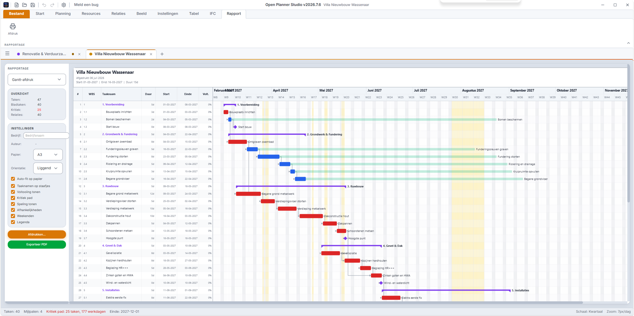 Open Planner Studio — Gantt-planning met projectstructuur